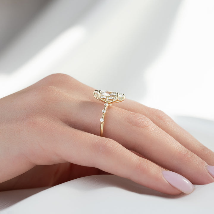 The Hidden Halo Morgan Marquise Lab Diamond Moissanite Engagement Ring *Shown with 2 ct #material_gold
