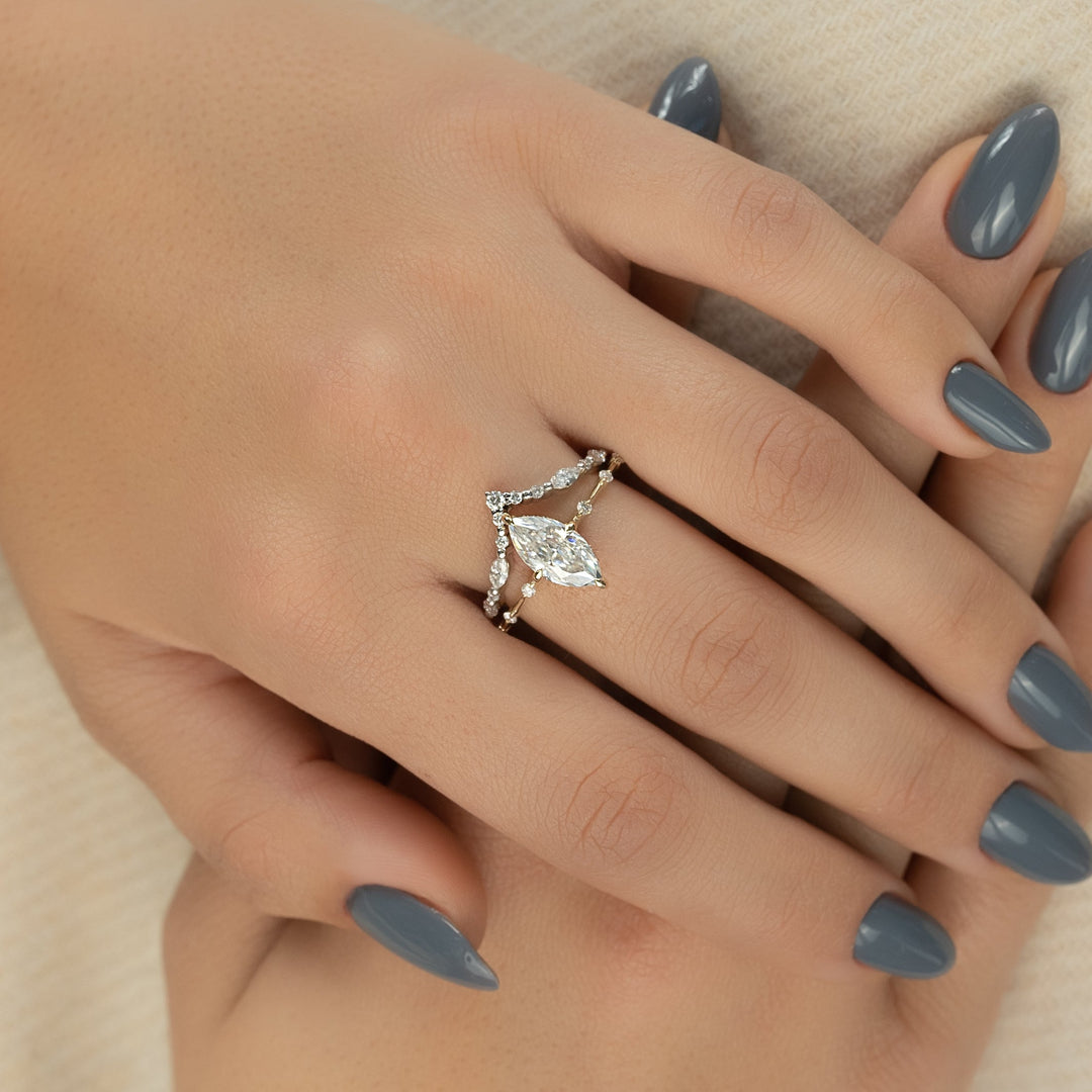 The Hidden Halo Morgan Marquise Lab Diamond Moissanite Engagement Ring