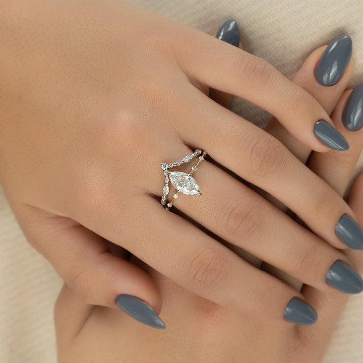 The Hidden Halo Morgan Marquise Lab Diamond Moissanite Engagement Ring *Shown with 2 ct #material_gold