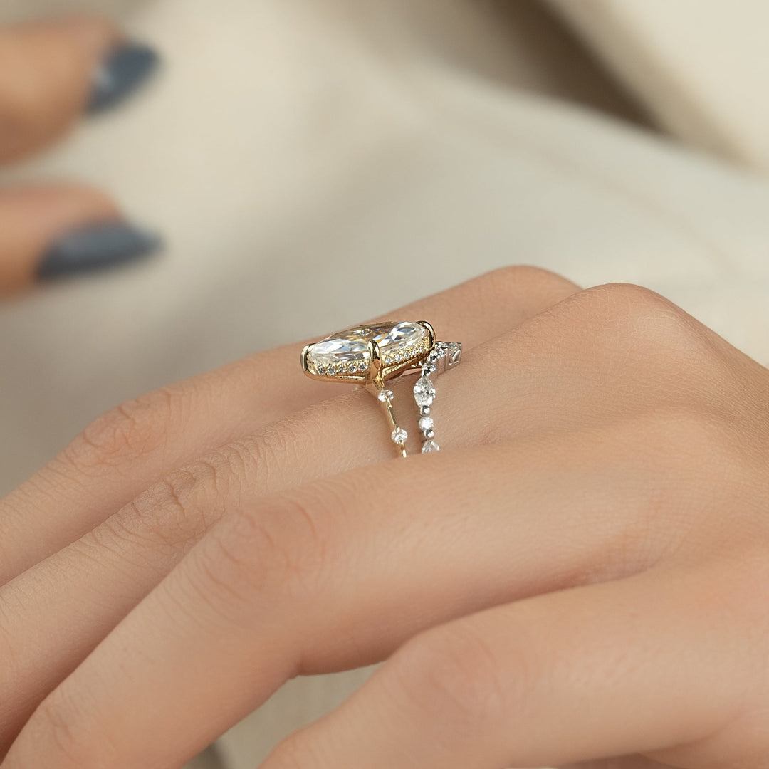 The Hidden Halo Morgan Marquise Lab Diamond Moissanite Engagement Ring