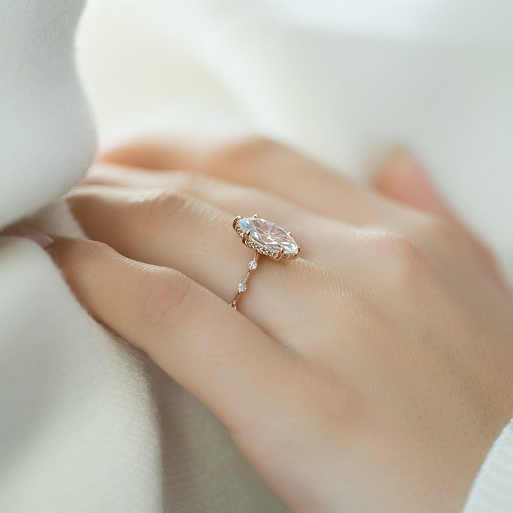 The Hidden Halo Morgan Marquise Lab Diamond Moissanite Engagement Ring *Shown with 2 ct #material_rose
