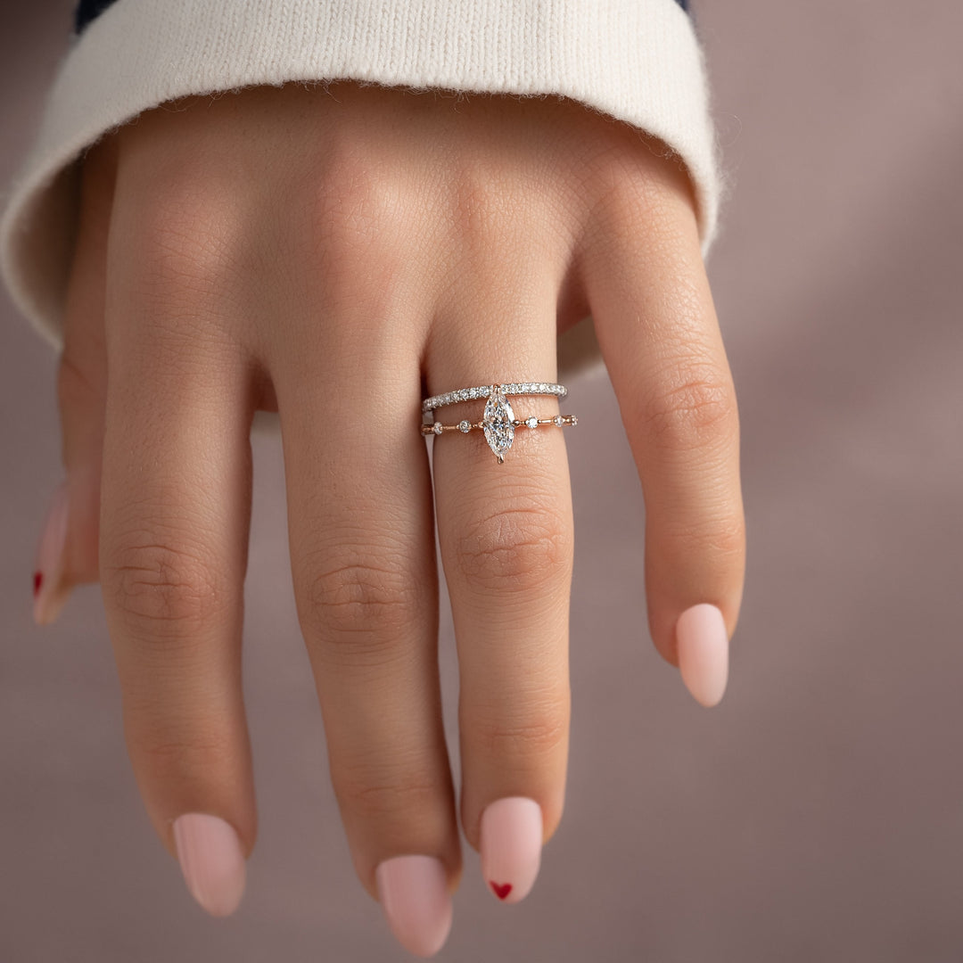 The Hidden Halo Morgan Marquise Lab Diamond Moissanite Engagement Ring