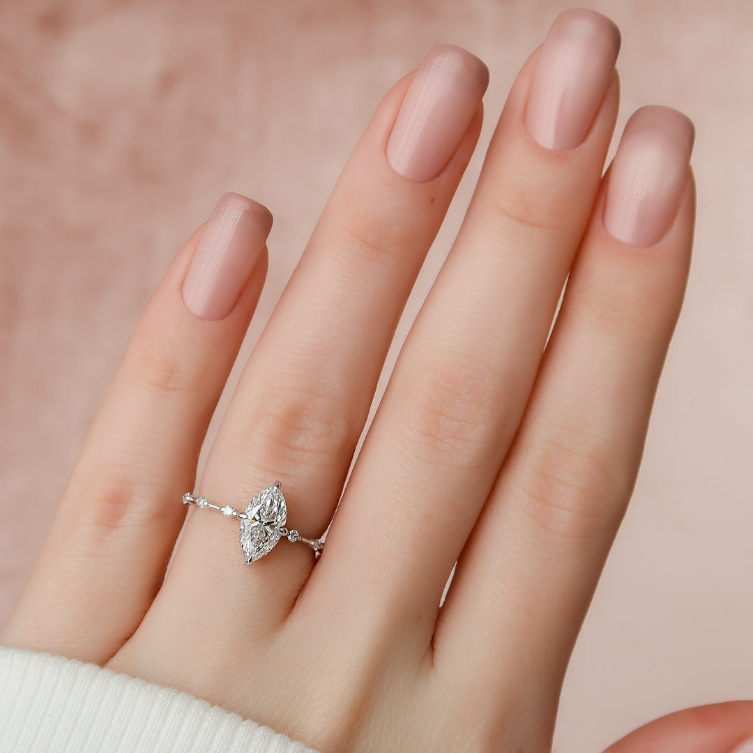 The Hidden Halo Morgan Marquise Lab Diamond Moissanite Engagement Ring