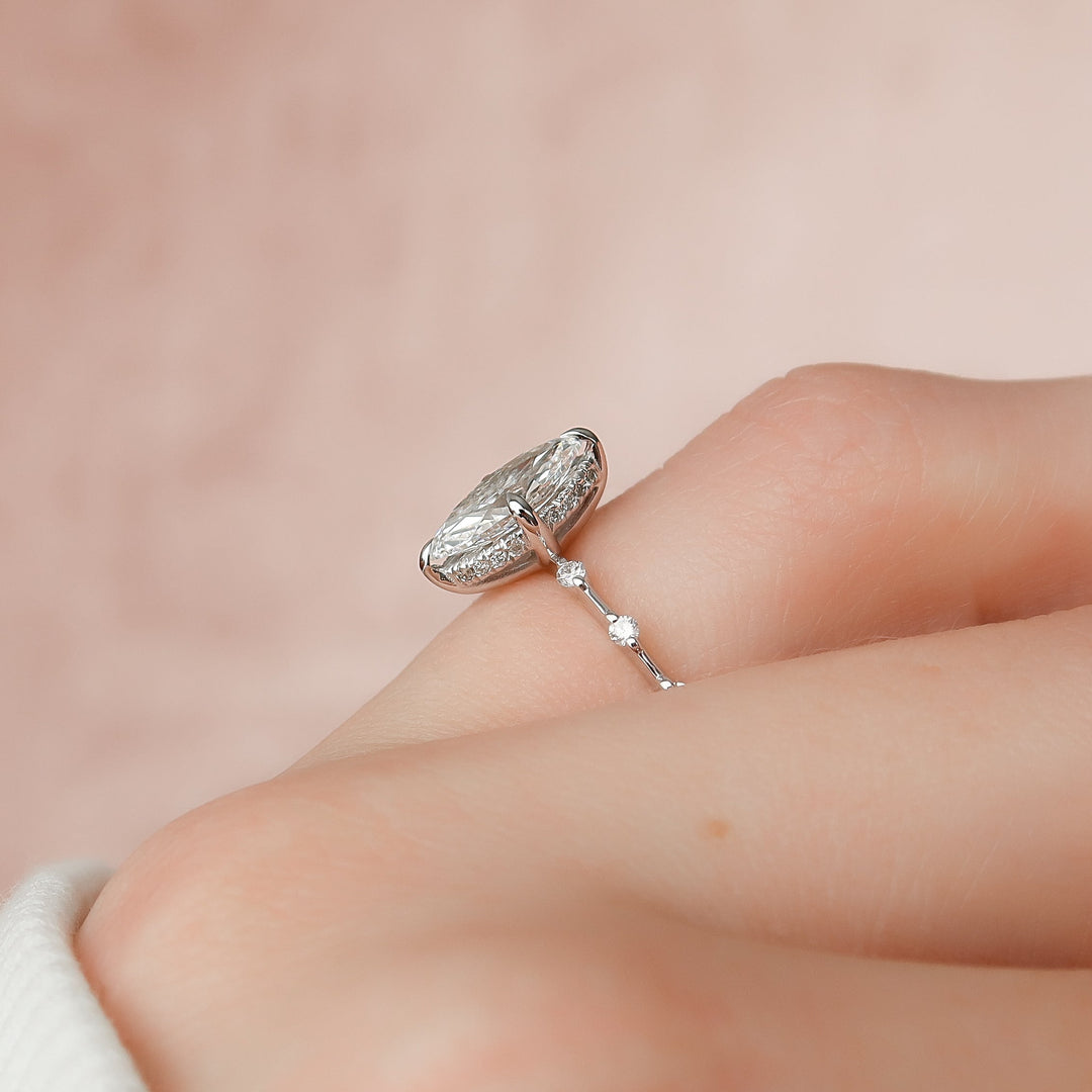The Hidden Halo Morgan Marquise Lab Diamond Moissanite Engagement Ring