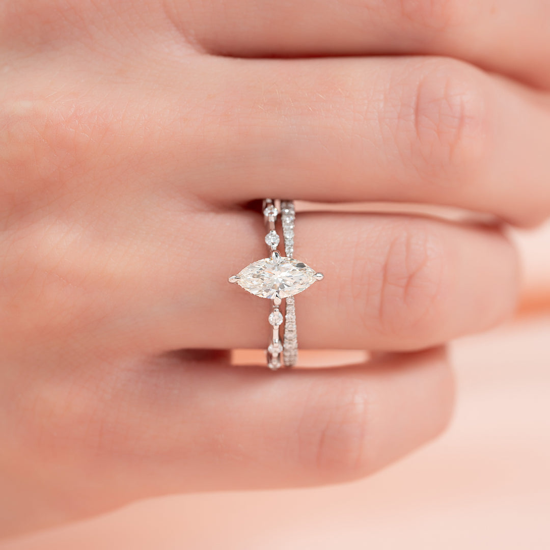 The Hidden Halo Morgan Marquise Lab Diamond Moissanite Engagement Ring