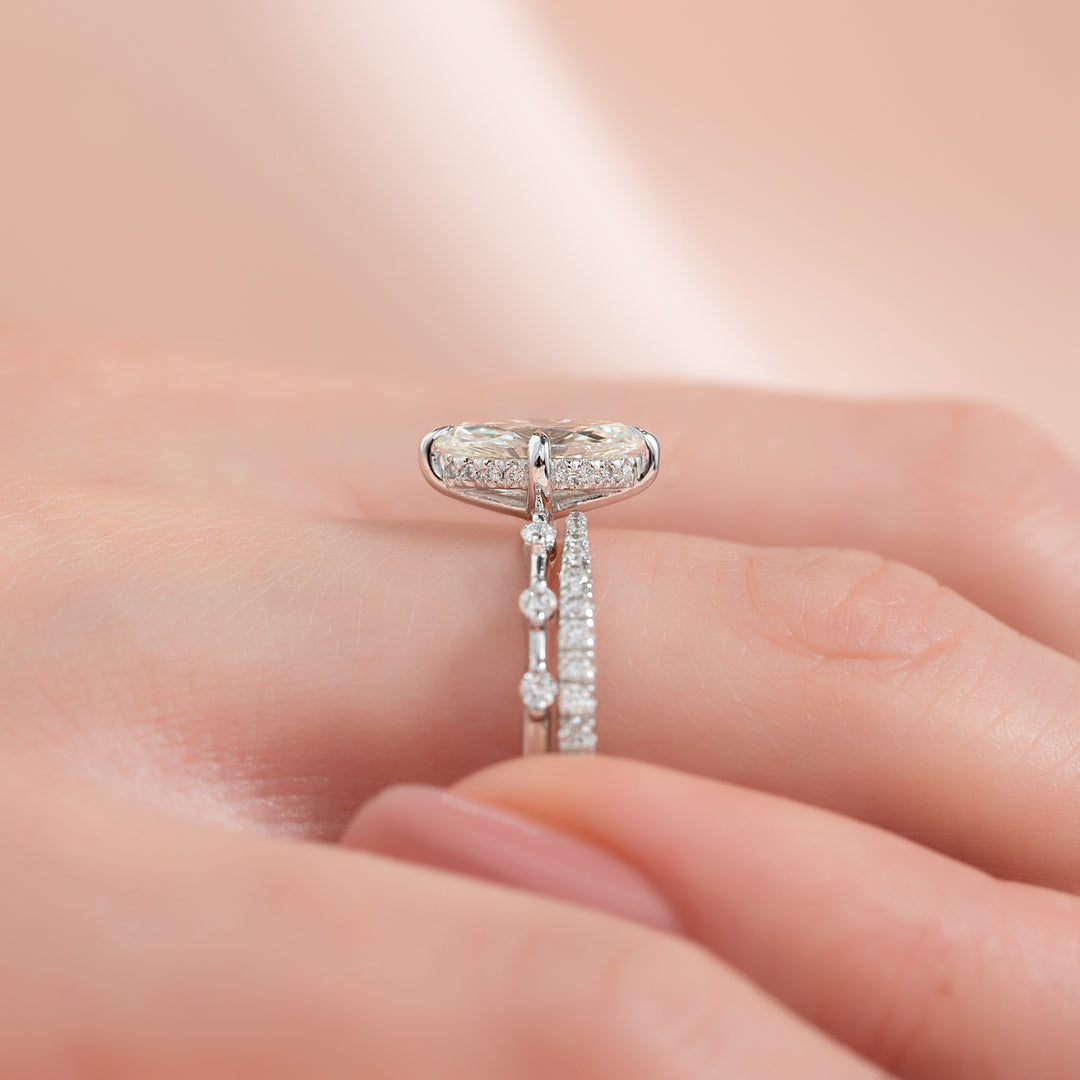 The Hidden Halo Morgan Marquise Lab Diamond Moissanite Engagement Ring