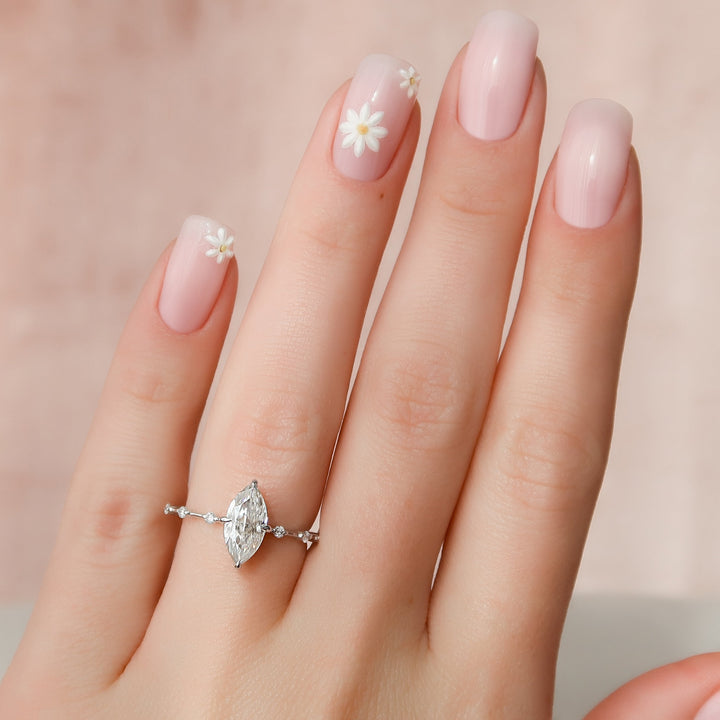 The Hidden Halo Morgan Marquise Lab Diamond Moissanite Engagement Ring *Shown with 1.5 ct #material_white