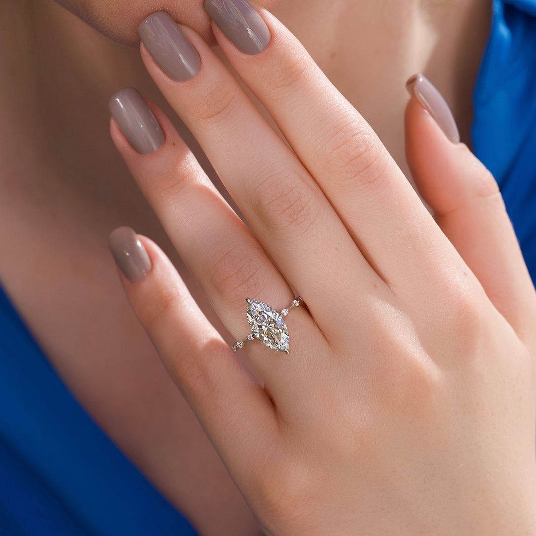 The Hidden Halo Morgan Marquise Lab Diamond Moissanite Engagement Ring