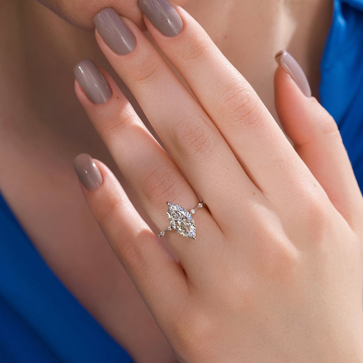 The Hidden Halo Morgan Marquise Lab Diamond Moissanite Engagement Ring *Shown with 3 ct #material_white