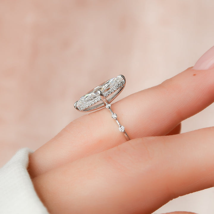 The Hidden Halo Morgan Marquise Lab Diamond Moissanite Engagement Ring *Shown with 3 ct #material_white