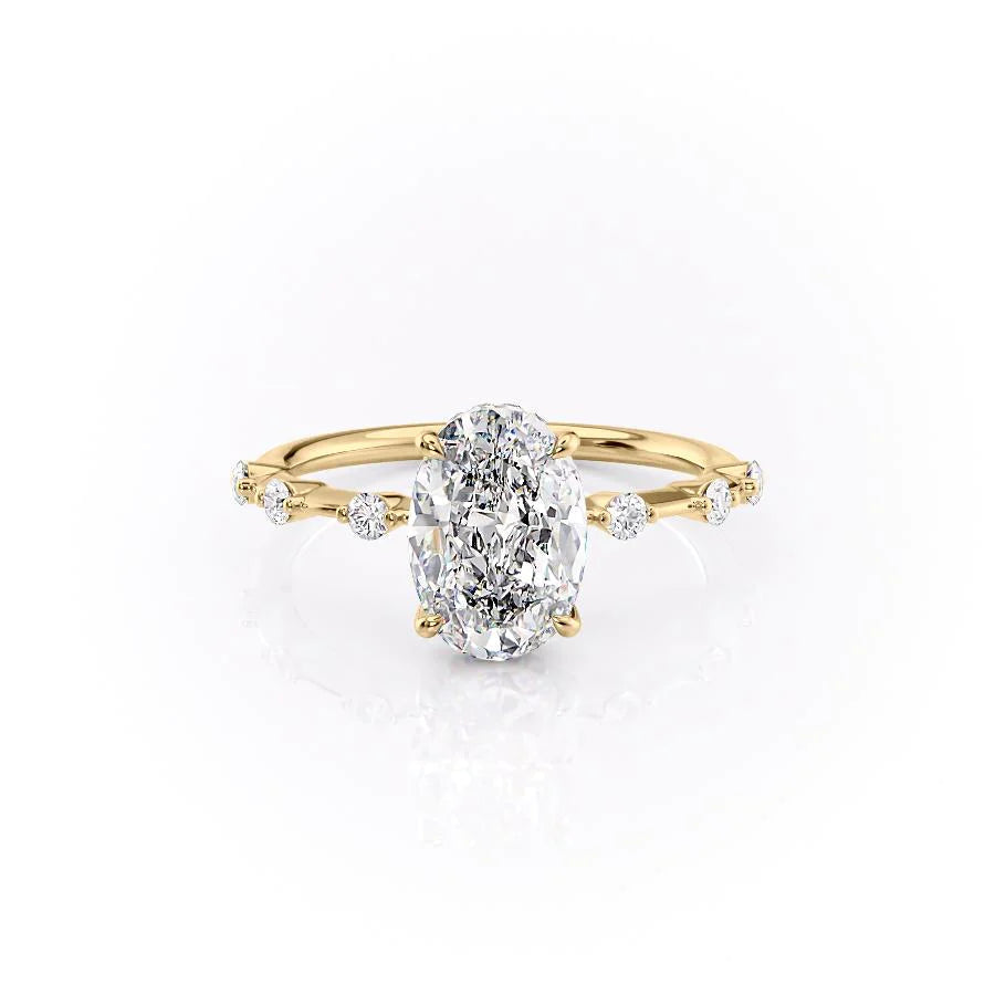 The Hidden Halo Morgan Set With Oval Side Stone Lab Diamond 1 Carat 14K Gold#material_14k-gold