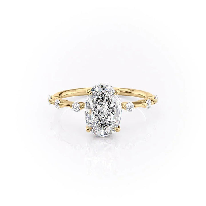 The Hidden Halo Morgan Set With Oval Side Stone Lab Diamond 1 Carat 14K Gold#material_14k-gold