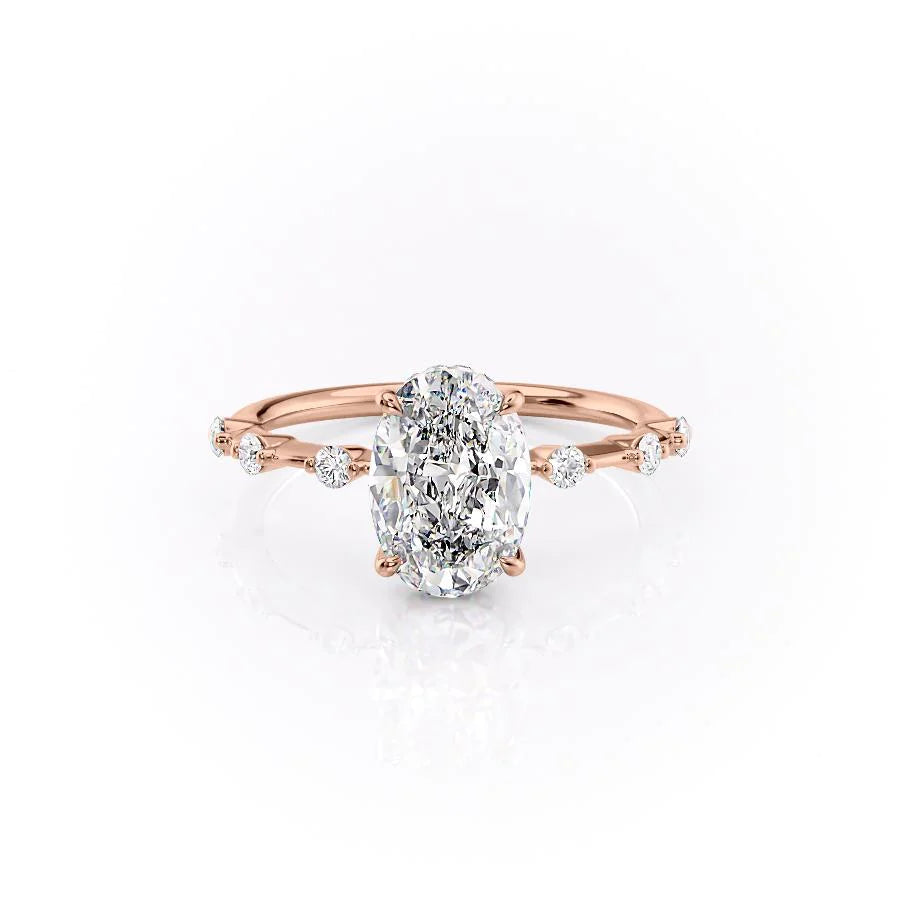 The Hidden Halo Morgan Set With Oval Side Stone Moissanite#material_14k-rose