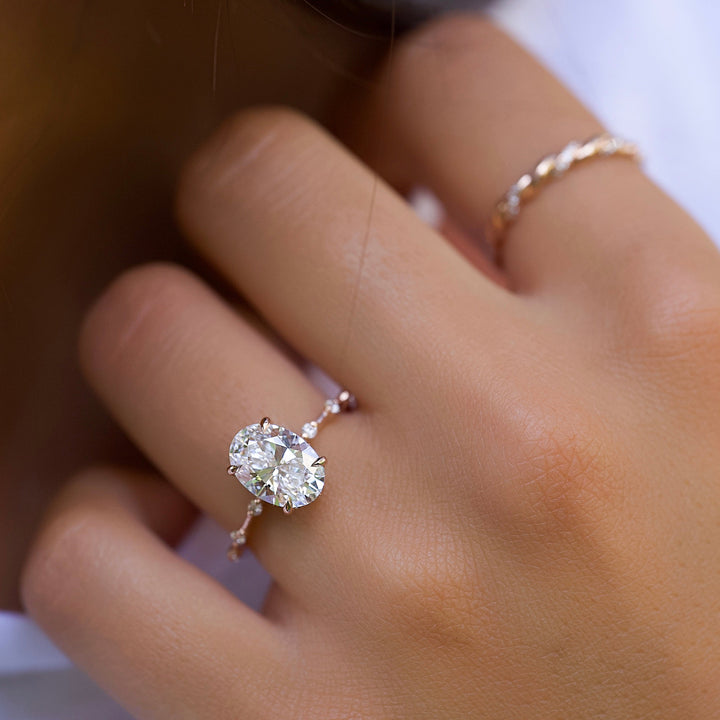 The Hidden Halo Morgan Set With Oval Side Stone Moissanite#material_14k-rose