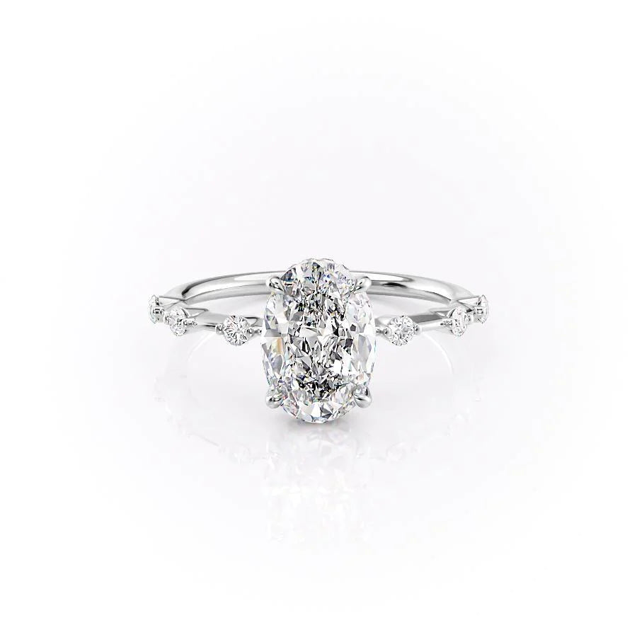 The Hidden Halo Morgan Set With Oval Side Stone Lab Diamond 1 Carat 14K White#material_14k-white