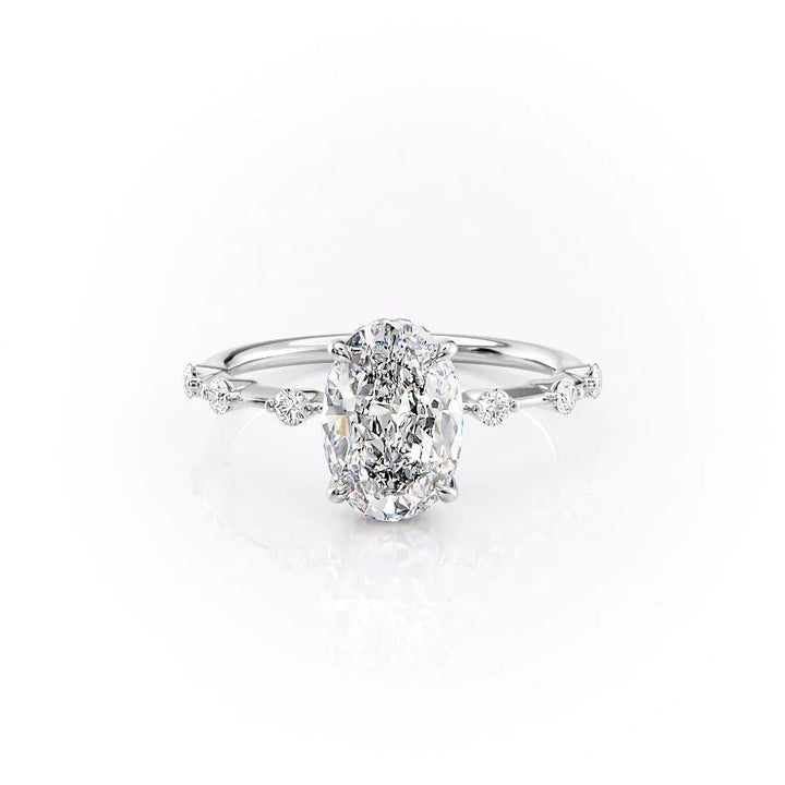 The Hidden Halo Morgan Set With Oval Side Stone Lab Diamond 1 Carat 14K White#material_14k-white