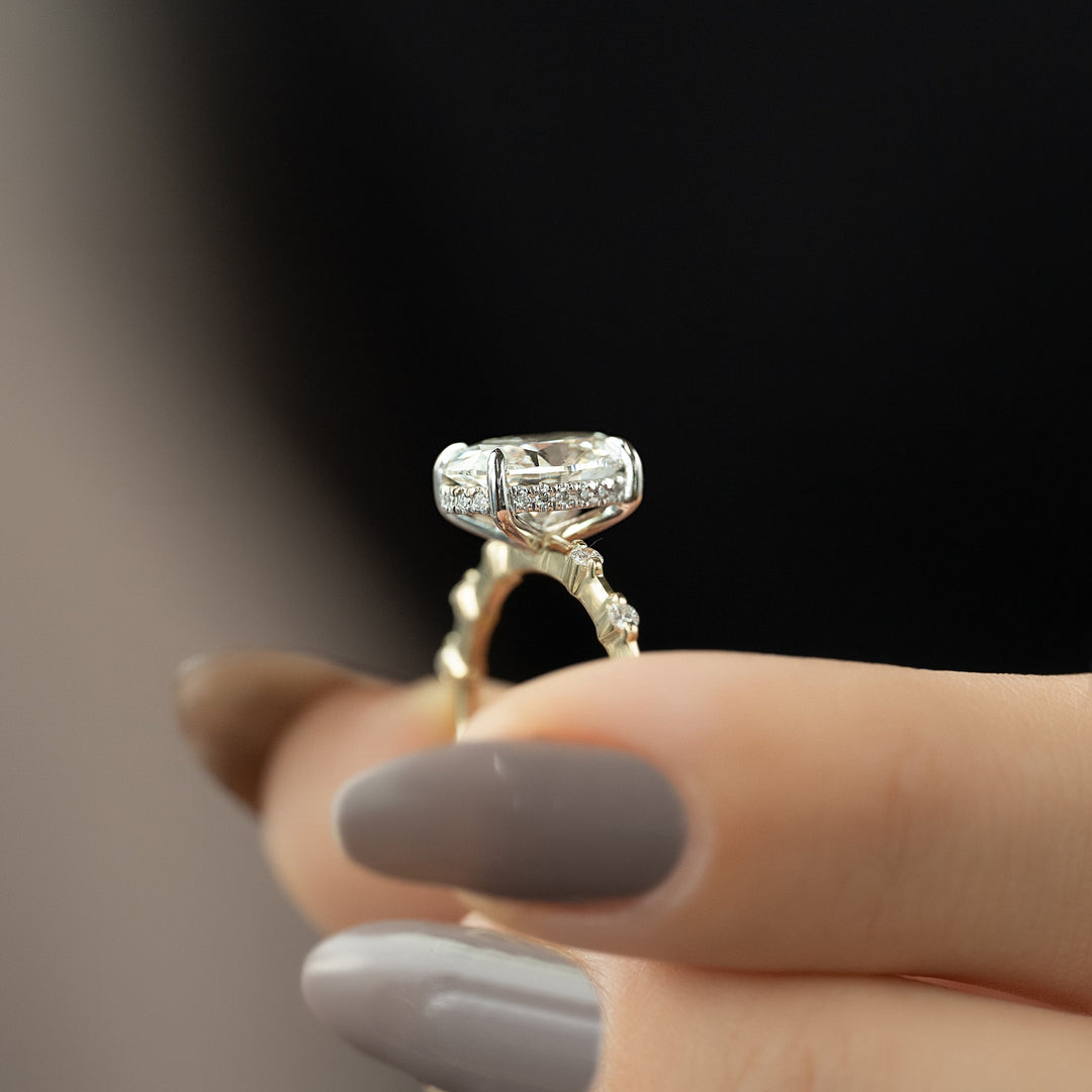 The Hidden Halo Morgan Oval Lab Diamond Moissanite Engagement Ring