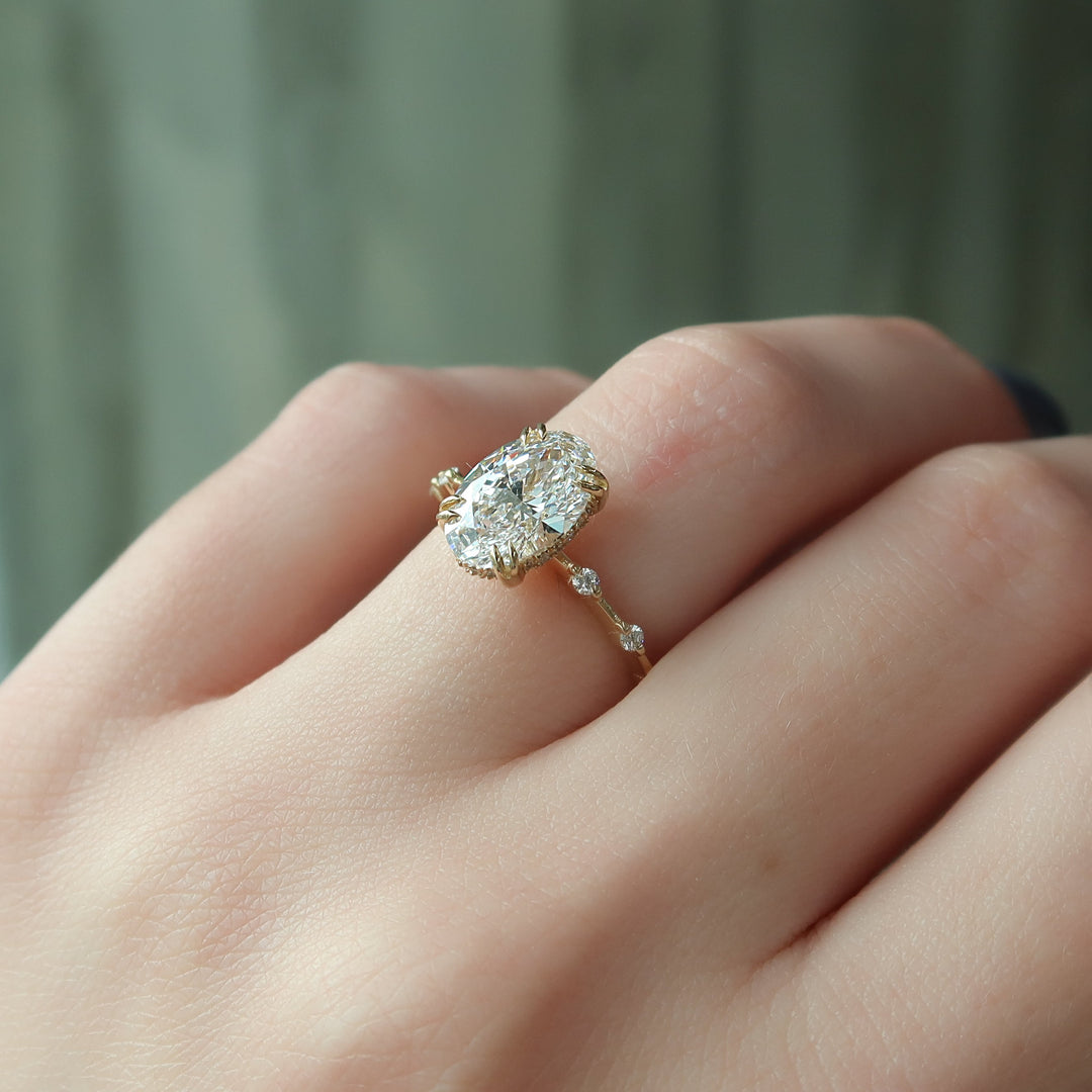 The Hidden Halo Morgan Oval Lab Diamond Moissanite Engagement Ring