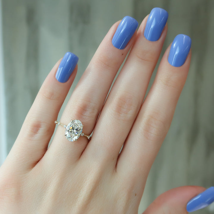 The Hidden Halo Morgan Oval Lab Diamond Moissanite Engagement Ring *Shown with 3 ct #material_gold