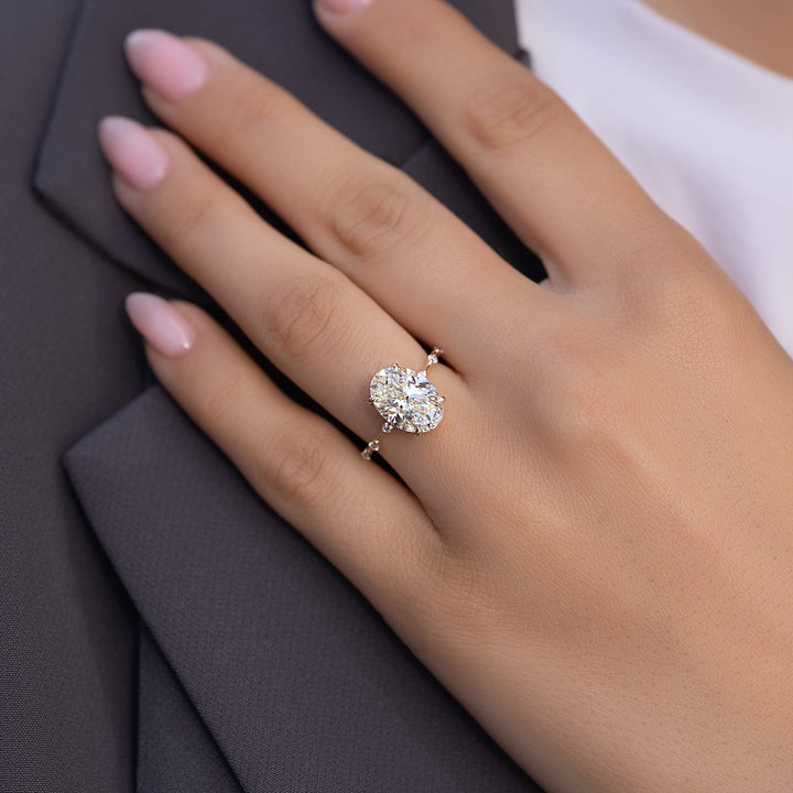 The Hidden Halo Morgan Oval Lab Diamond Moissanite Engagement Ring *Shown with 3.5 ct #material_gold