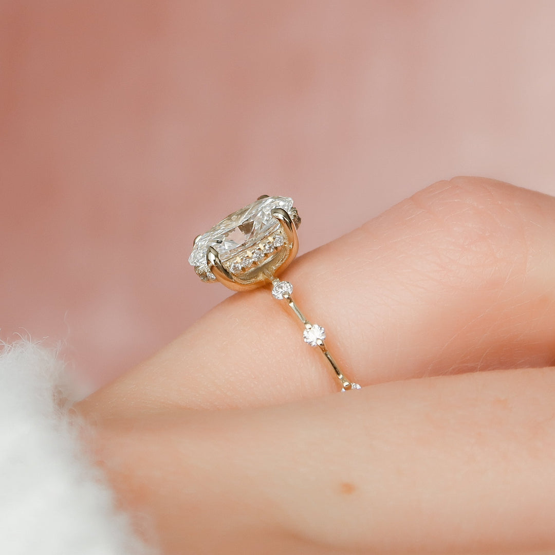 The Hidden Halo Morgan Oval Lab Diamond Moissanite Engagement Ring