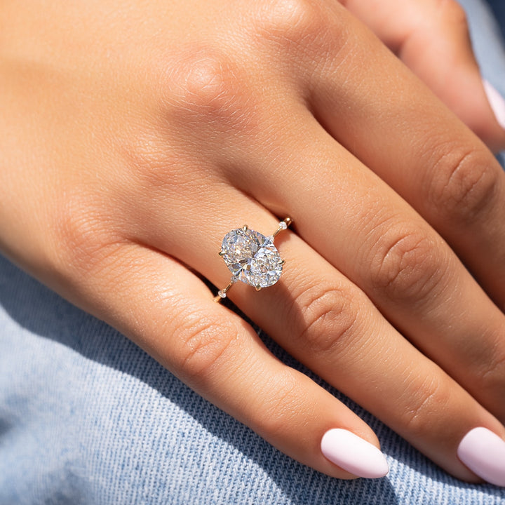 The Hidden Halo Morgan Oval Lab Diamond Moissanite Engagement Ring *Shown with 4 ct #material_gold