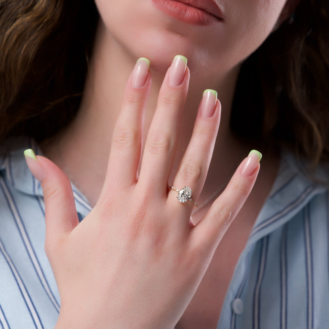The Hidden Halo Morgan Oval Lab Diamond Moissanite Engagement Ring