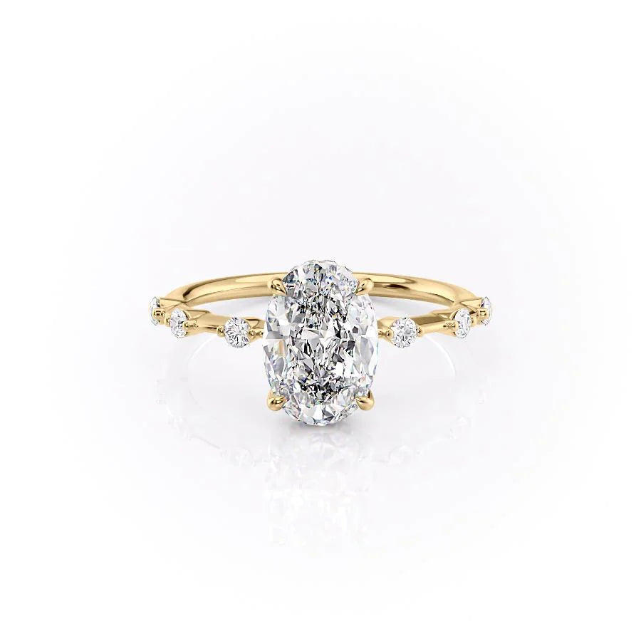 The Hidden Halo Morgan Set With Oval Side Stone Lab Diamond 1 Carat 14K Gold#material_gold