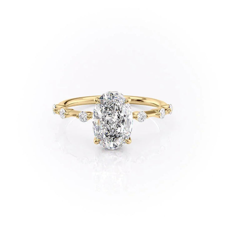 The Hidden Halo Morgan Set With Oval Side Stone Lab Diamond 1 Carat 14K Gold#material_gold
