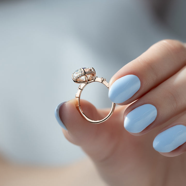 The Hidden Halo Morgan Oval Lab Diamond Moissanite Engagement Ring *Shown with 3 ct #material_rose
