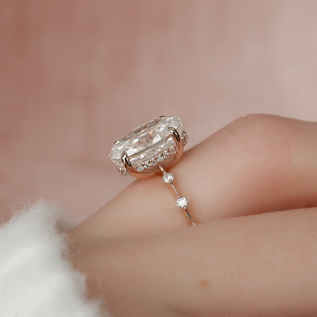 The Hidden Halo Morgan Oval Lab Diamond Moissanite Engagement Ring