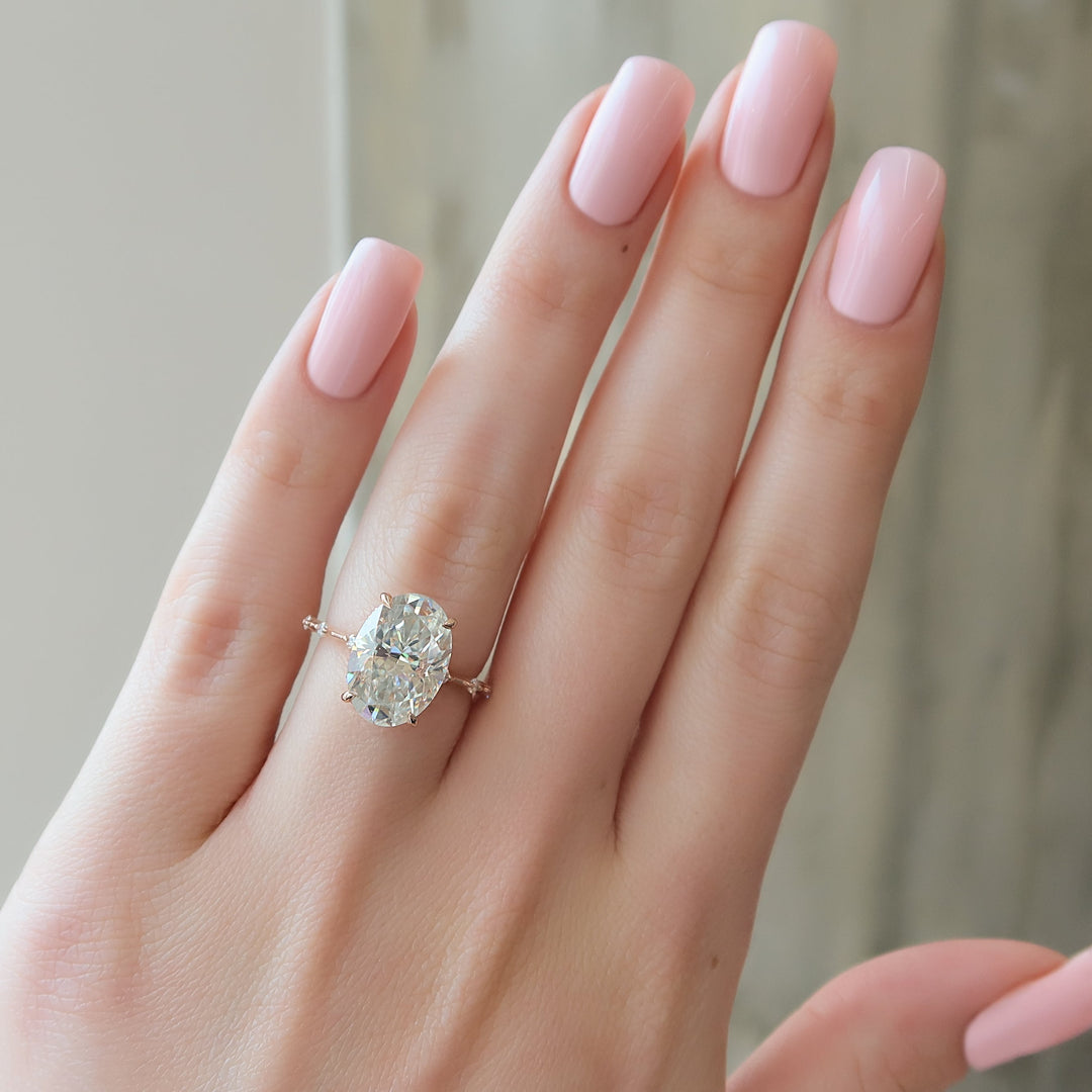 The Hidden Halo Morgan Oval Lab Diamond Moissanite Engagement Ring