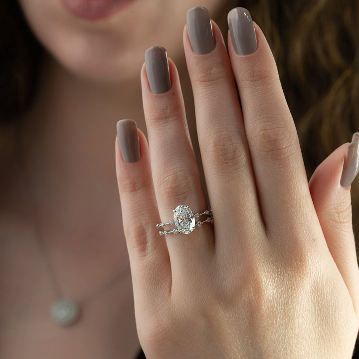 The Hidden Halo Morgan Oval Lab Diamond Moissanite Engagement Ring *Shown with 2.5 ct #material_white