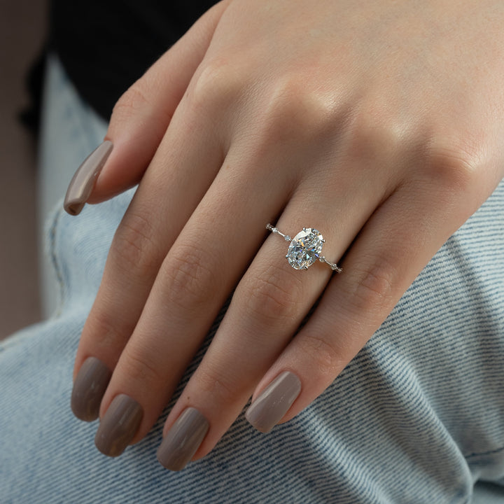 The Hidden Halo Morgan Oval Lab Diamond Moissanite Engagement Ring *Shown with 2.5 ct #material_white