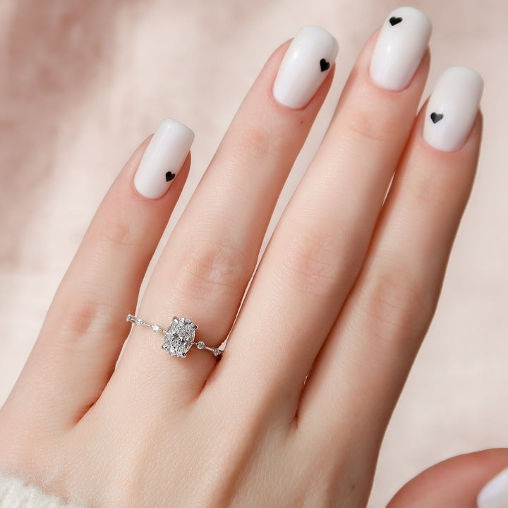 The Hidden Halo Morgan Oval Lab Diamond Moissanite Engagement Ring *Shown with 1 ct #material_white