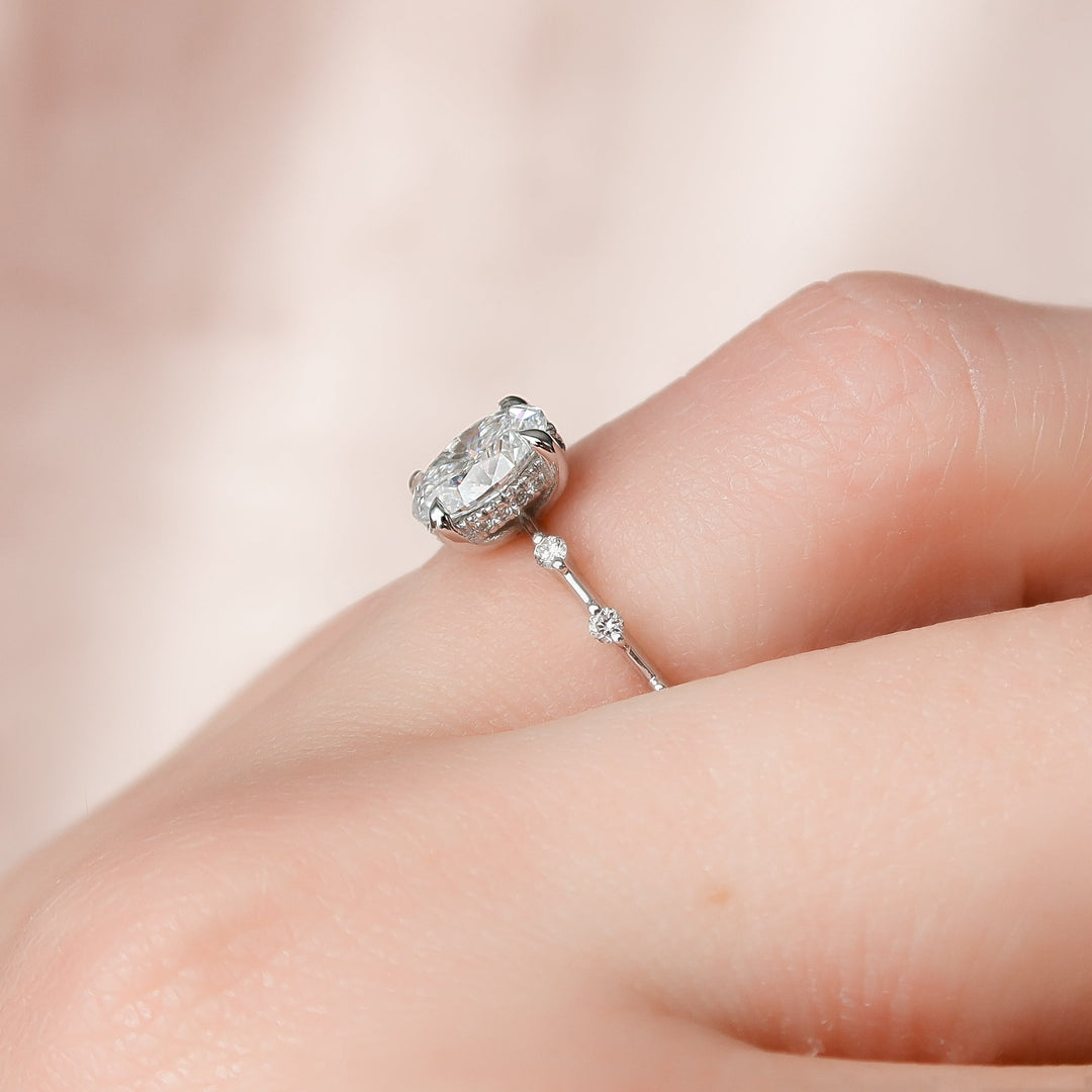 The Hidden Halo Morgan Oval Lab Diamond Moissanite Engagement Ring
