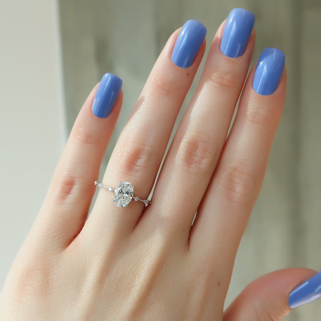 The Hidden Halo Morgan Oval Lab Diamond Moissanite Engagement Ring