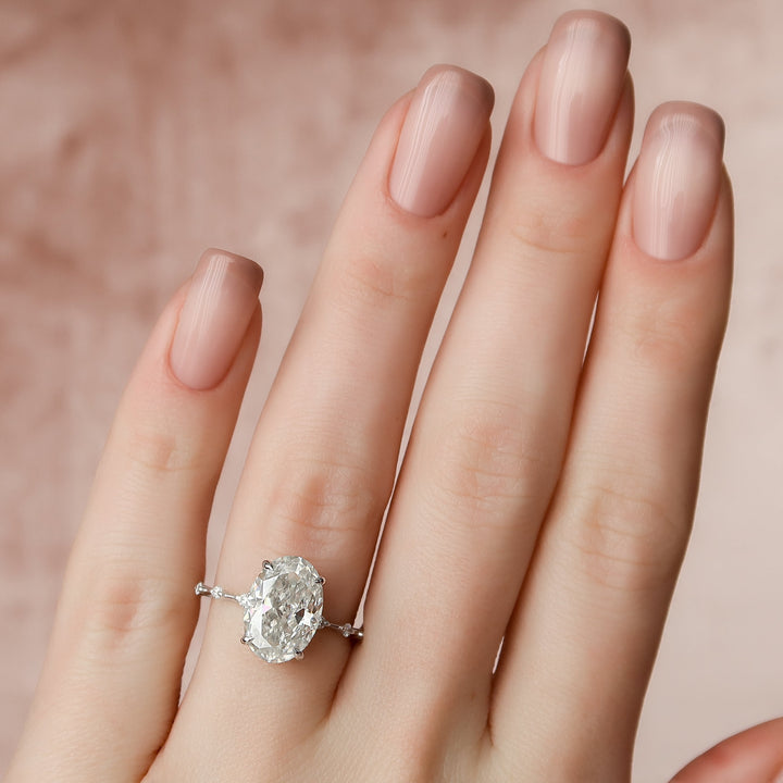 The Hidden Halo Morgan Oval Lab Diamond Moissanite Engagement Ring *Shown with 4 ct #material_white