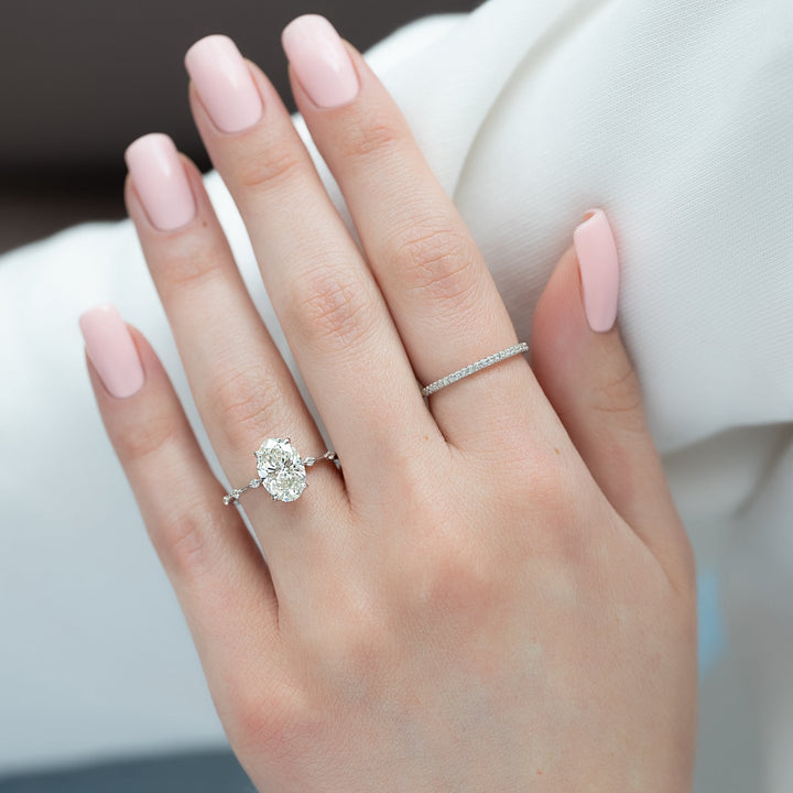 The Hidden Halo Morgan Oval Lab Diamond Moissanite Engagement Ring *Shown with 3 ct #material_white