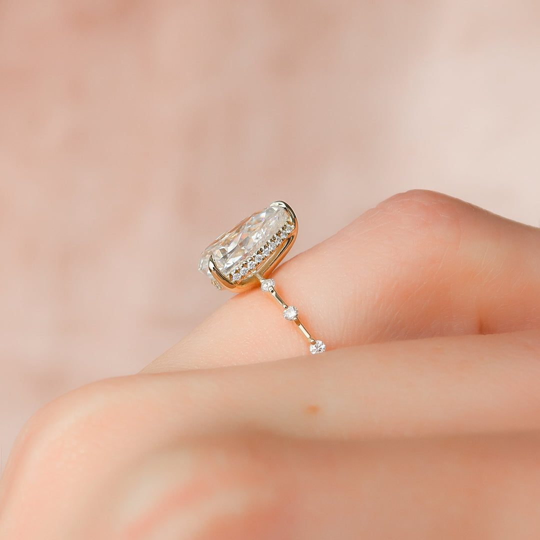 The Hidden Halo Morgan Pear Lab Diamond Moissanite Engagement Ring