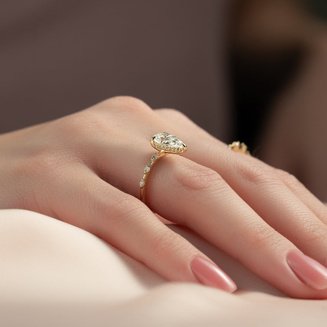The Hidden Halo Morgan Pear Lab Diamond Moissanite Engagement Ring