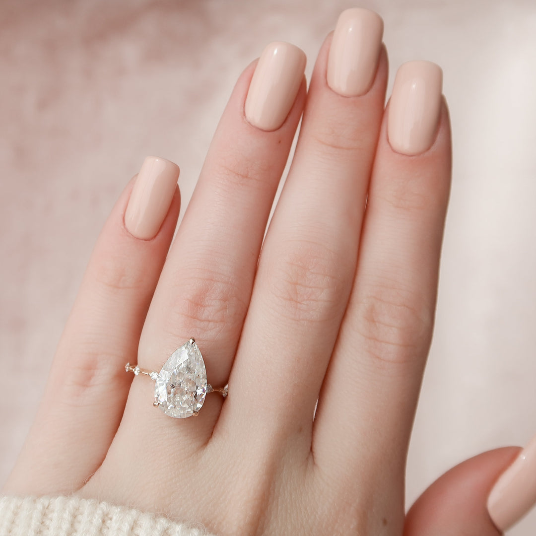 The Hidden Halo Morgan Pear Lab Diamond Moissanite Engagement Ring