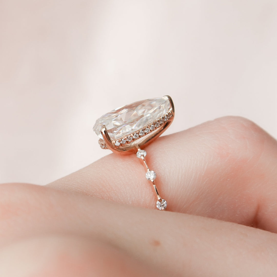 The Hidden Halo Morgan Pear Lab Diamond Moissanite Engagement Ring