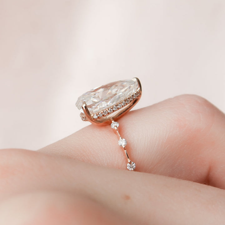 The Hidden Halo Morgan Pear Lab Diamond Moissanite Engagement Ring *Shown with 4 ct #material_rose