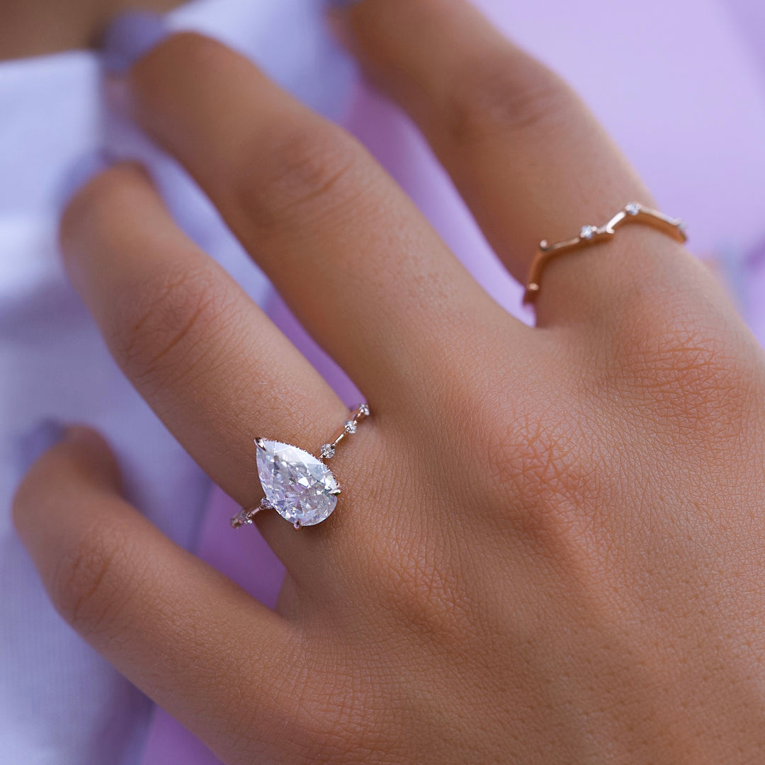 The Hidden Halo Morgan Pear Lab Diamond Moissanite Engagement Ring