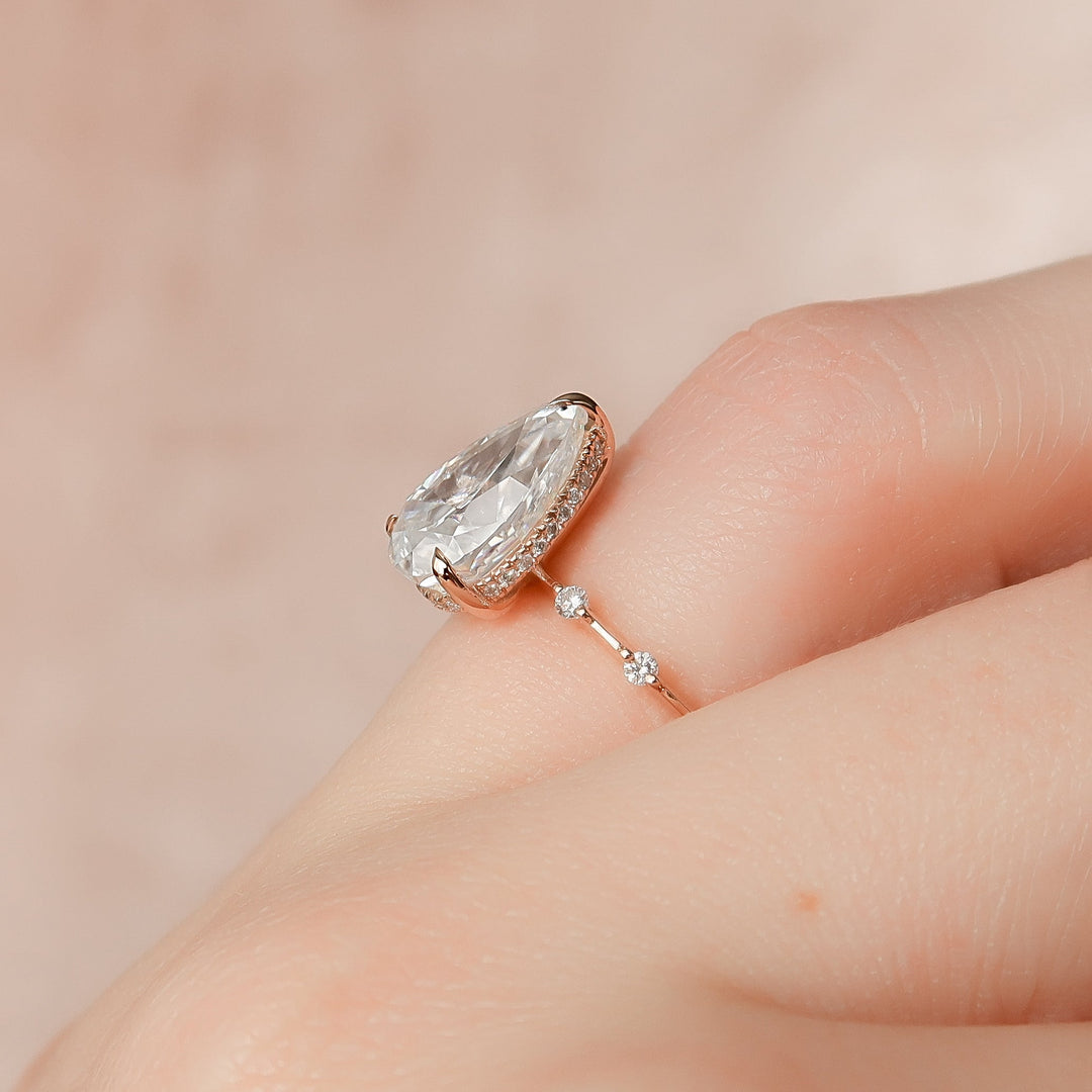 The Hidden Halo Morgan Pear Lab Diamond Moissanite Engagement Ring