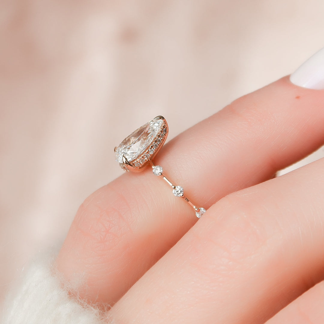 The Hidden Halo Morgan Pear Lab Diamond Moissanite Engagement Ring