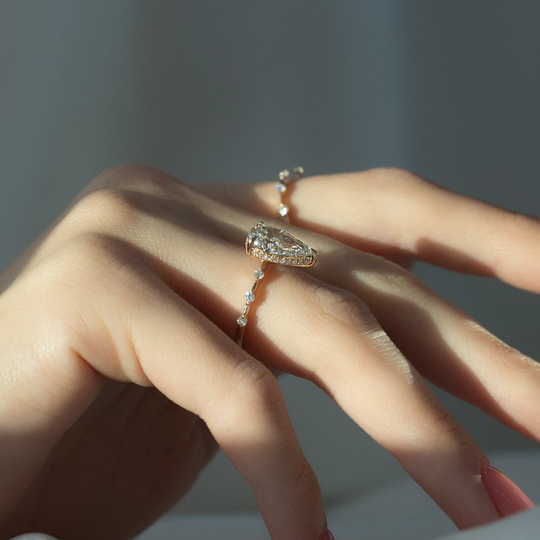 The Hidden Halo Morgan Pear Lab Diamond Moissanite Engagement Ring