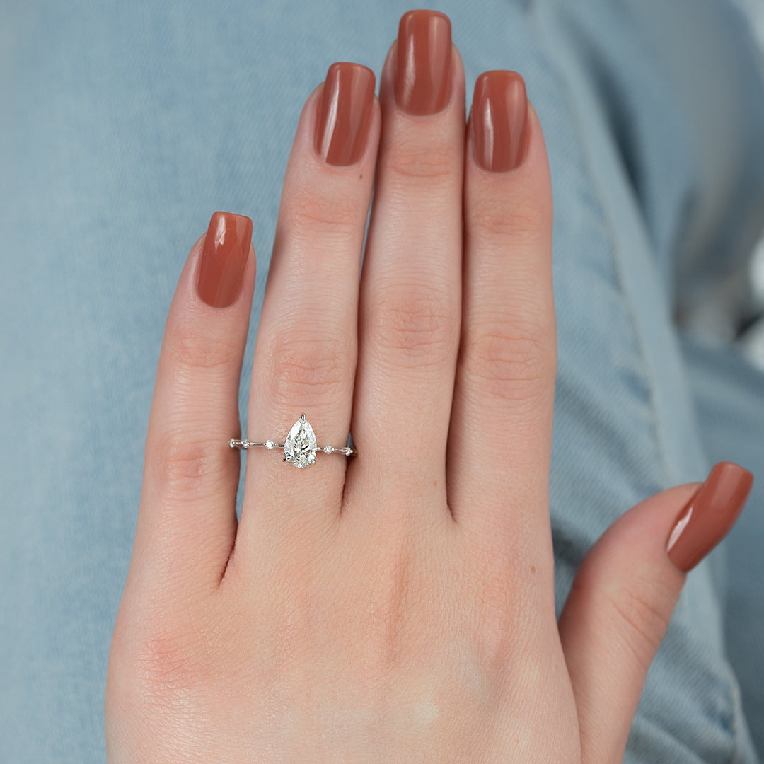 The Hidden Halo Morgan Pear Lab Diamond Moissanite Engagement Ring