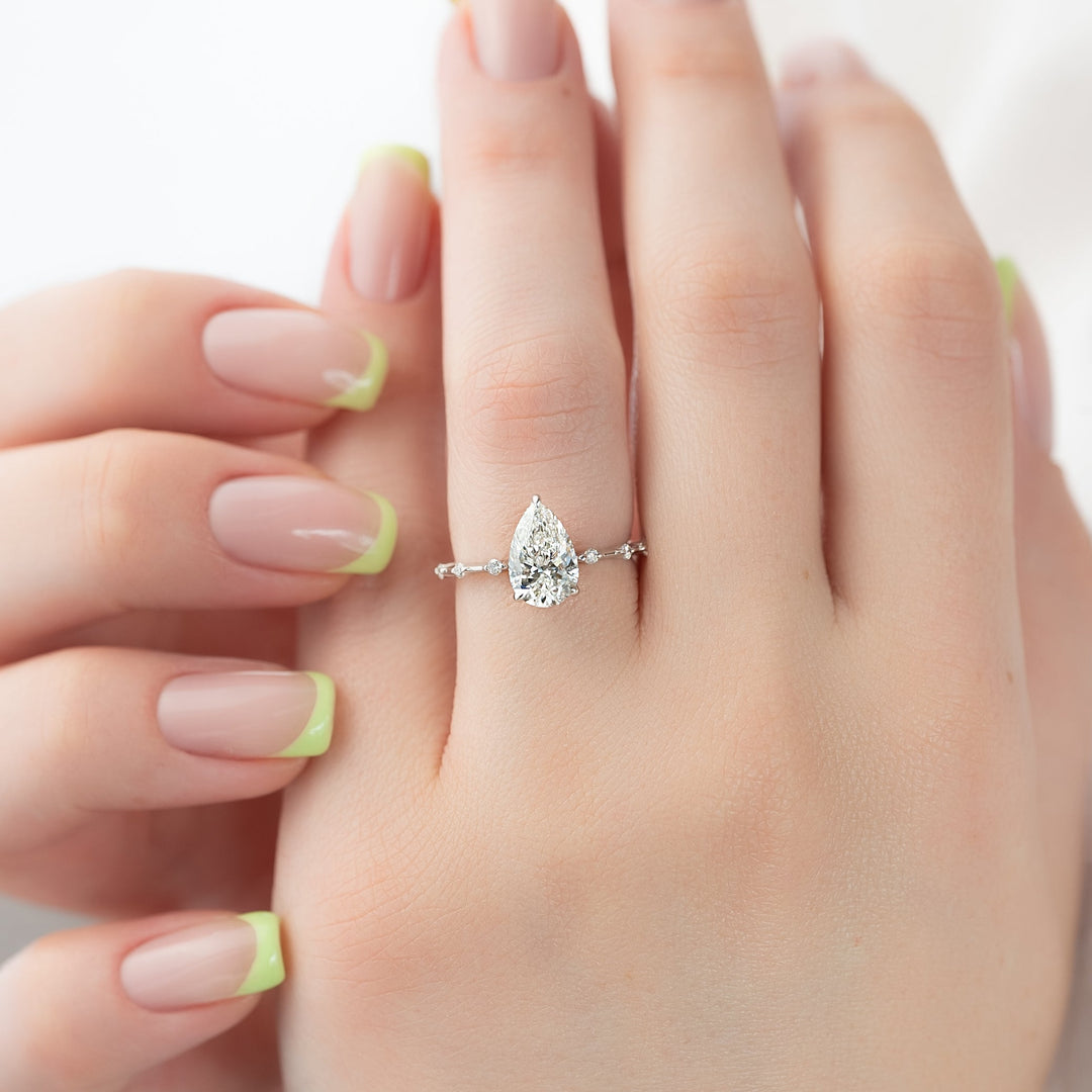 The Hidden Halo Morgan Pear Lab Diamond Moissanite Engagement Ring